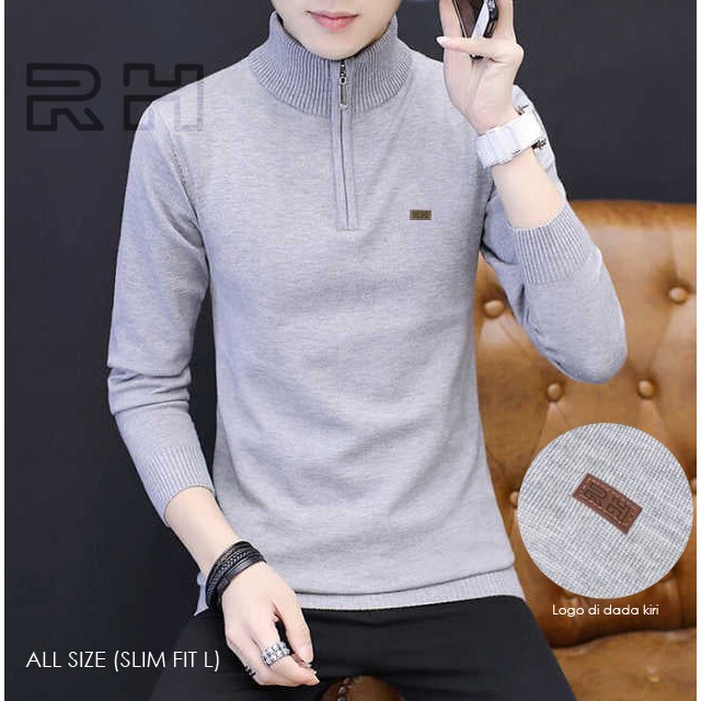 Baju rajut kerah tinggi zipper / Sweater turtleneck resleting RHcollections kerah tinggi zipper pria