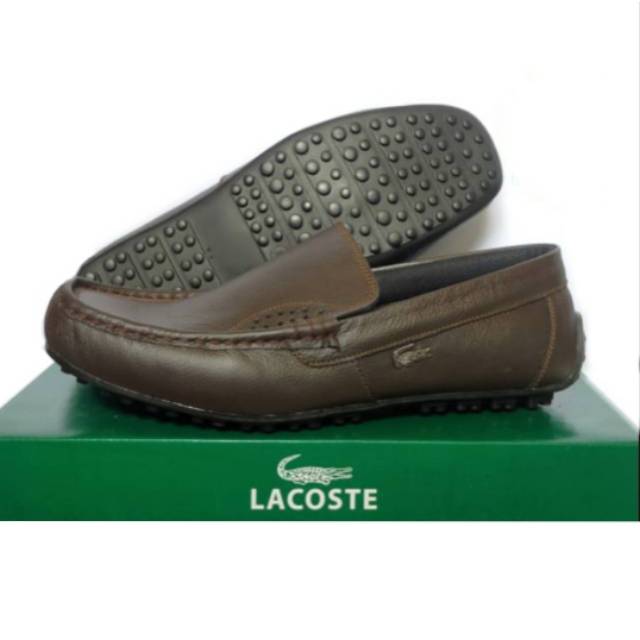 Sepatu casual cowok lacoste kulit original slip on pria murah asli