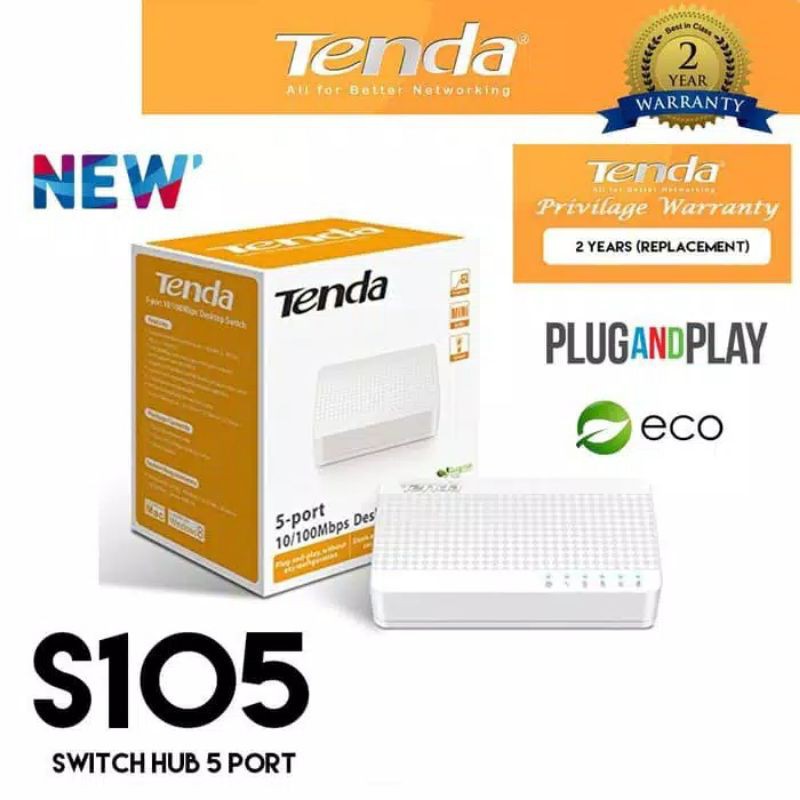 Tenda NEW!!! Switch Hub S105 5 Port 10/100 Fast Ethernet RJ45 LAN 105