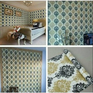 Wallpaper Dinding  Batik Hitam  Gold  Elegan 45 cm x10m 