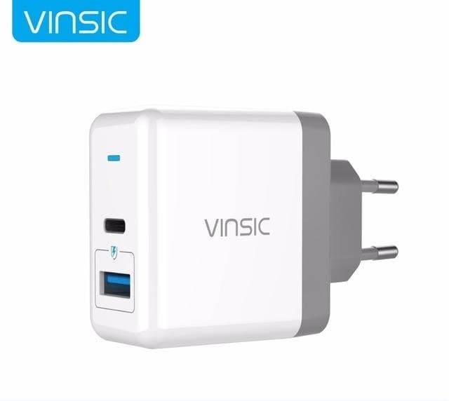 Vinsic EU dual smart wall charger with Type C plug for Iphone X and iphone 8