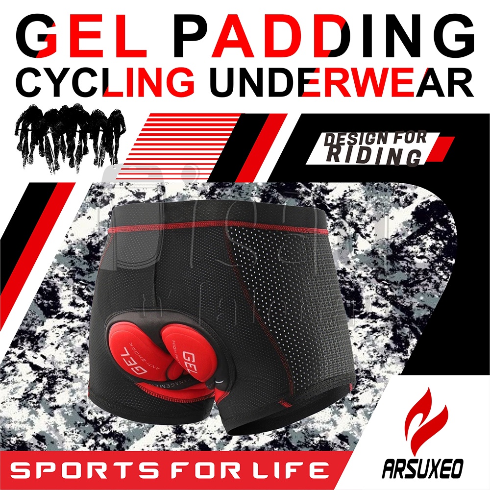Celana Dalam Sepeda dengan Gel Padding Cycling Underwear ARSUXEO