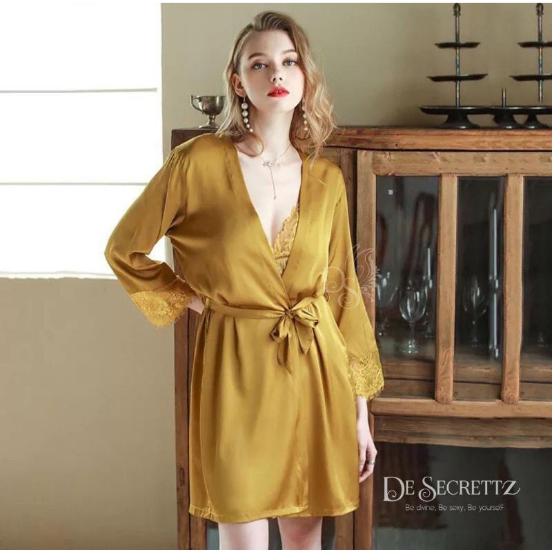 DeSecrertz RHANIA Baju Tidur Wanita Dewasa Sexy Model Satin Kimono Set, Baju Tidur Sexy Bahan Satin, Baju Haram Sexy, Lingerie Satin Set, Kimono Sexy, Pakaian Dinas Depan Suami, Pakaian Dalam Wanita Sexy, Lingerie Kimono, Sleepwear Sexy, Lingeri Seksi