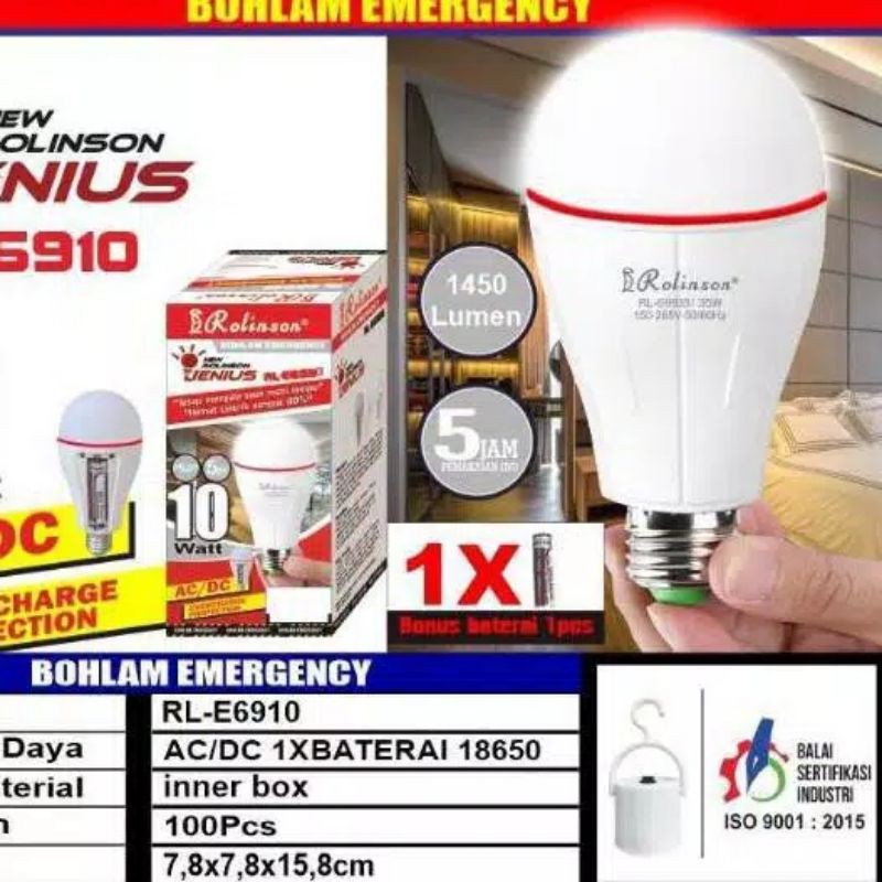lampu emergency rolinson super terang 6800mah