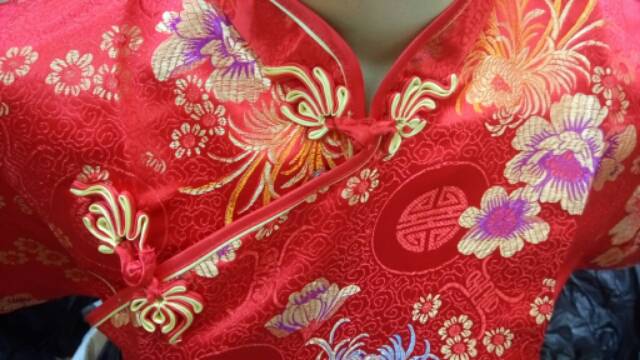 ReStock Qipao Blouse Wanita Motif Kembang Merah