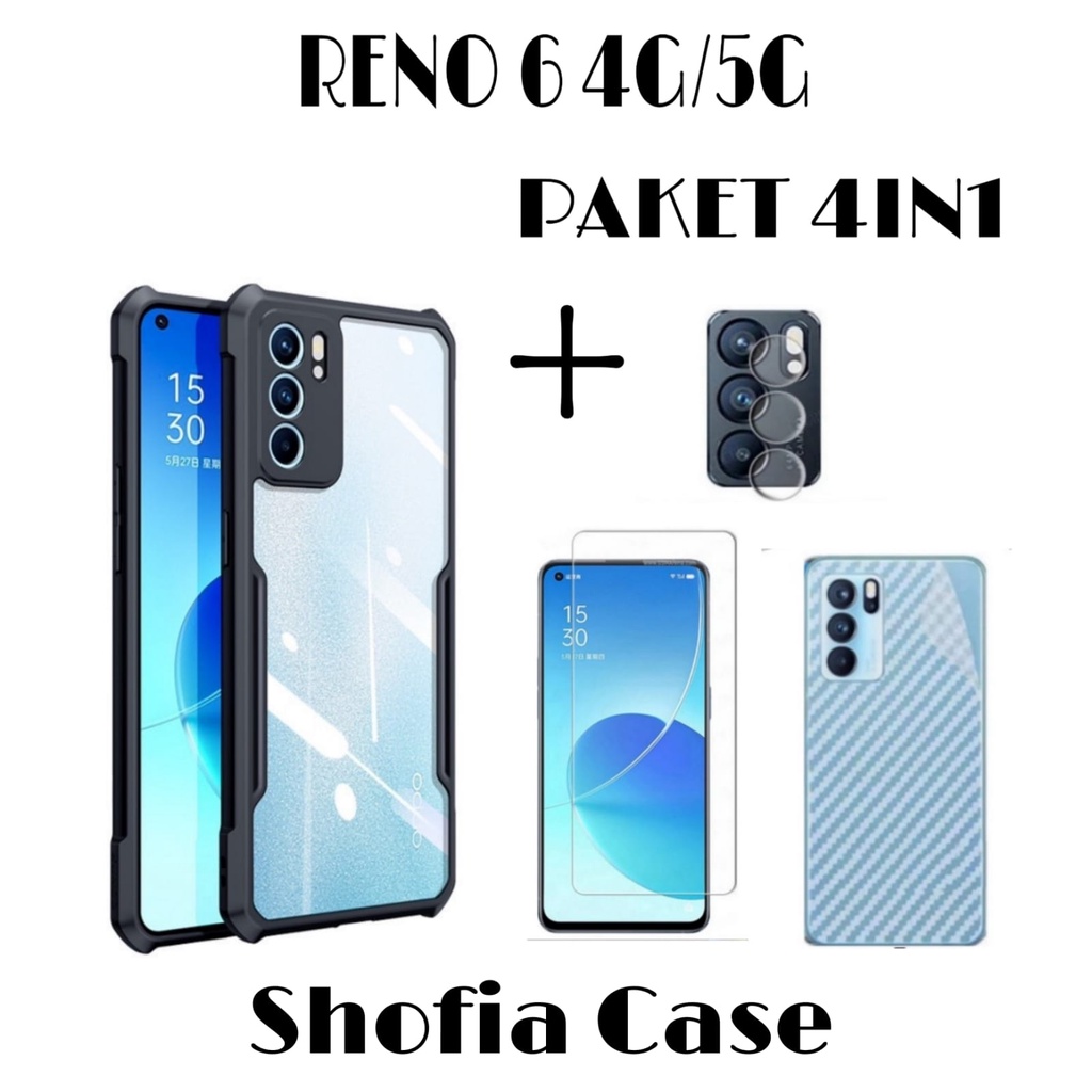 PROMO 4IN1 CASE OPPO RENO 6 4G/5G Reno 8 4G RENO 5f Reno 5 Reno 4 Reno 4F Reno 7 4/5G Soft Case Shockproof Transparan Protect Camera