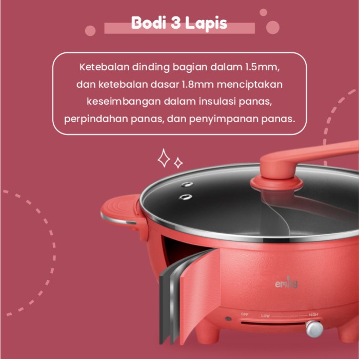 Emily Electric Double Sided Hot Pot 6L / Panci Sekat Dua Sisi