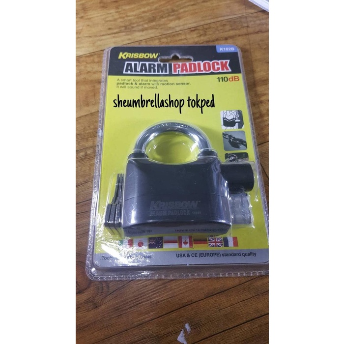 Padlock / Gembok Alarm 110Db Krisbow Dengan 3 Kunci / Padlock