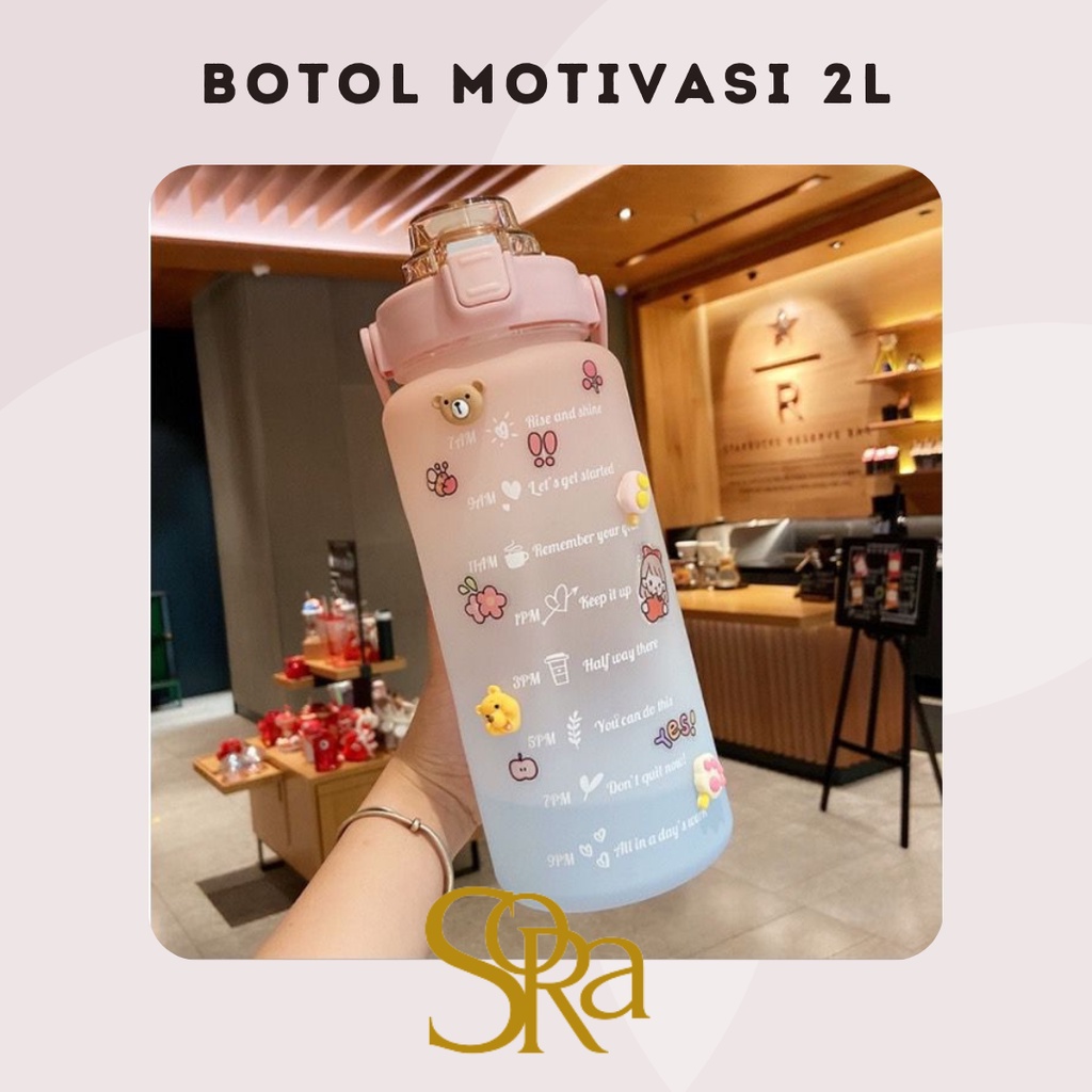 BOTOL MINUM MOTIVASI /Botol Time Rainbow | Botol Minum Viral 2 liter | Botol Minum kekinian Viral