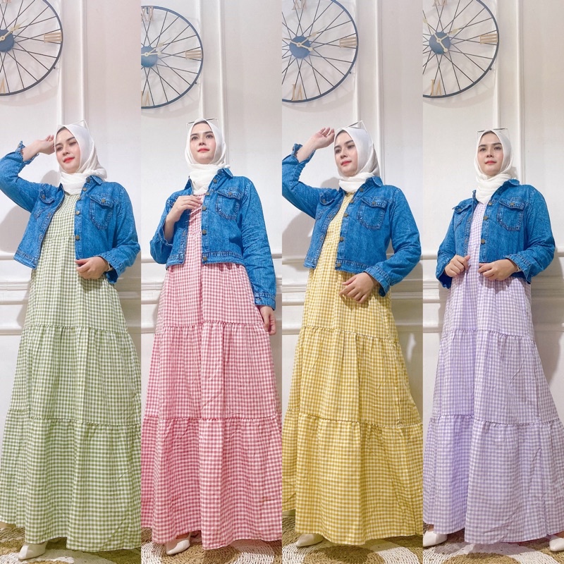 Set Gamis Denim /Gamis jeans/Dress&outer/jaketjeans/rompidenim/gamisremaja/pakaianwanita/maxiDress