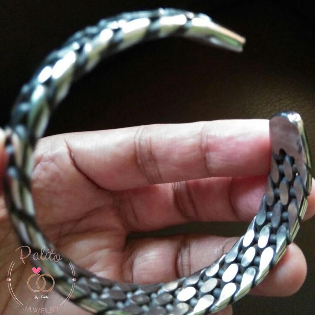 GELANG TITANIUM BAJA PUTIH MONEL SISIK NAGA PRIA WANITA ANTI KARAT ANTI LUNTUR TERBARU TERMURAH