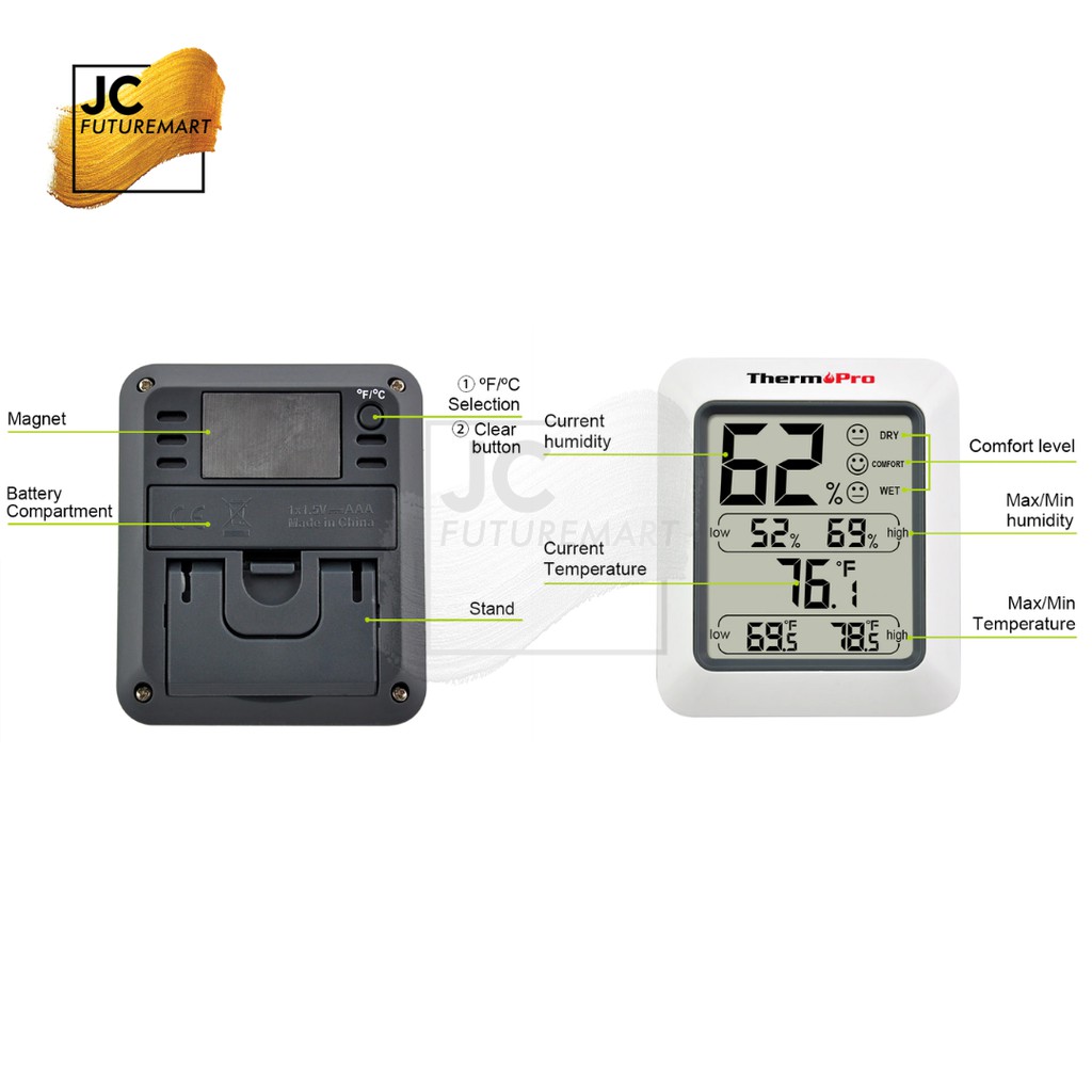 THERMOMETER HYGROMETER HUMIDITY | TERMOMETER SUHU RUANG THERMOPRO TP50