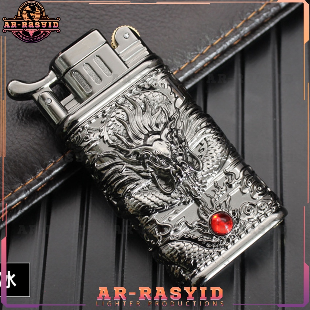 Mancis Premium Korek Api Roda Las Gas 2 Api Lighter Motif Naga Dragon XF-2103 1855