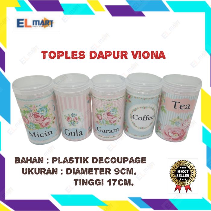 Toples dapur cantik serbaguna shabby chic plastik decoupage VIONA set 5pc