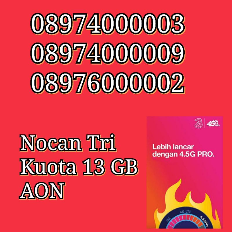 NOCAN Nomor Cantik 11 Digit Panca 0 Kartu Perdana Simcard Tri Three 3 4G LTE Kuota 15GB AON