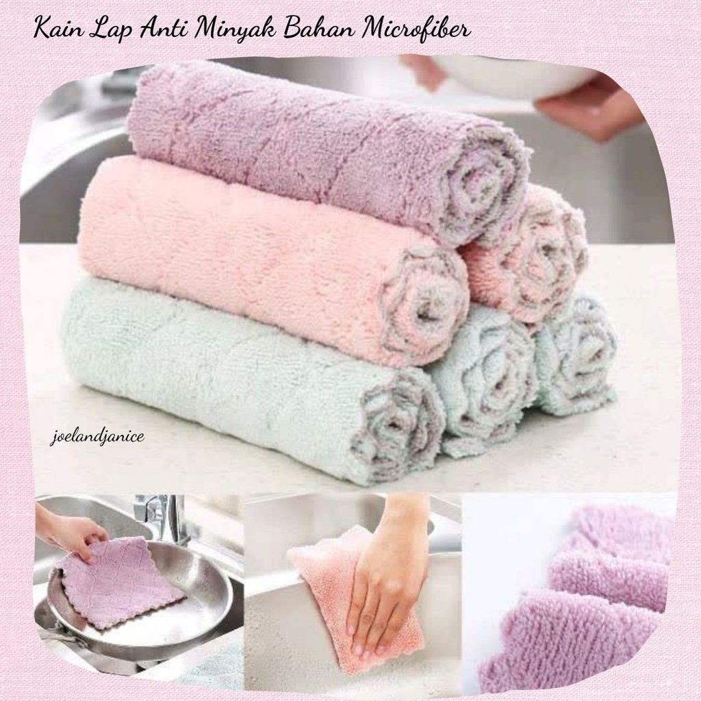 Kain Lap Anti Minyak Bahan Microfiber uk 16x27cm/uk 25x25cm/20x20cm