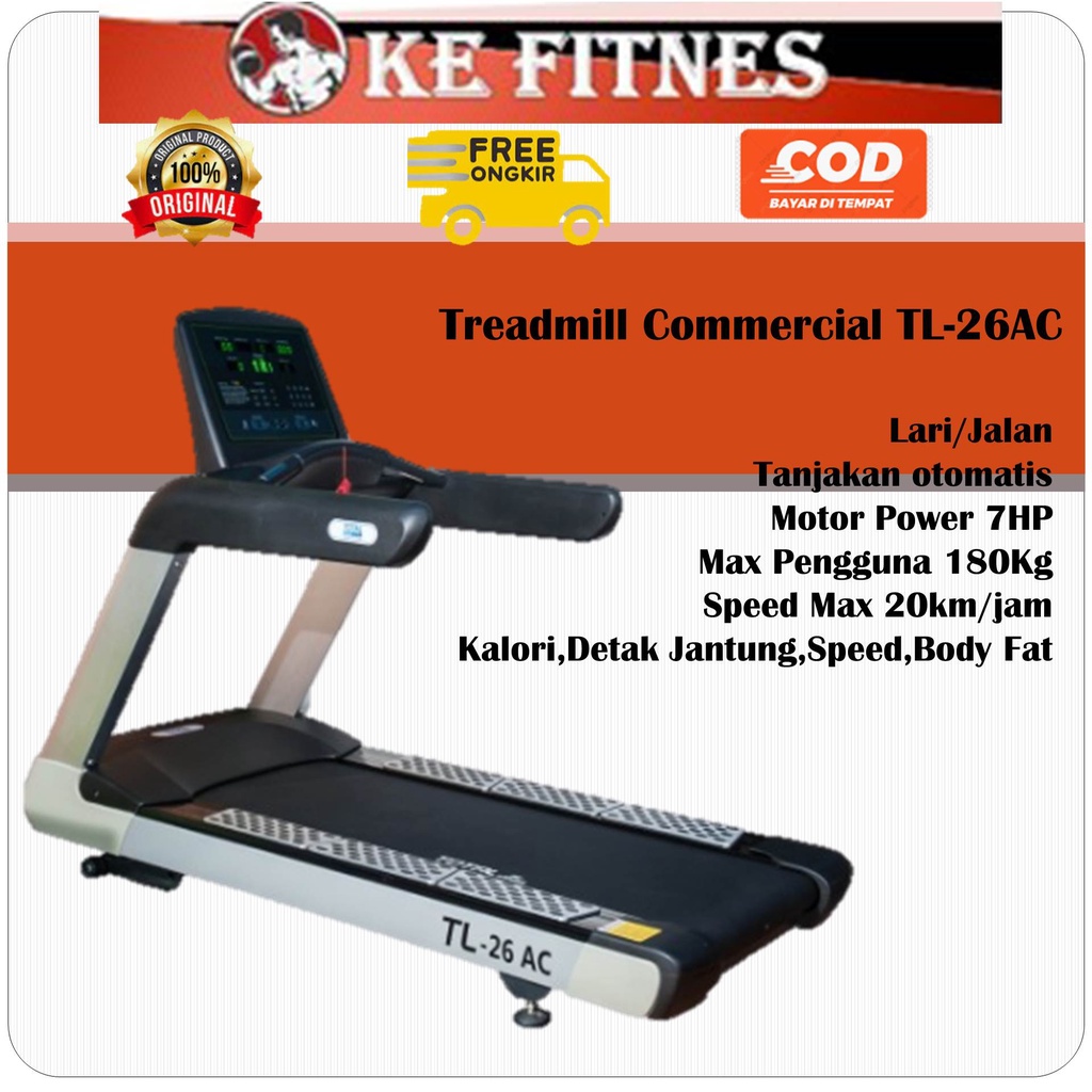 SUPER DEAL Treadmill Elektrik Komersial, Alat Olahraga lari, Alat Fitness, Alat Olahraga di Rumah, Alat Olahraga Lari di Tempat, Alat Olahraga Pengecil Perut, Alat Fitness Rumah, Treadmill Lipat, Total Fitness TL26AC