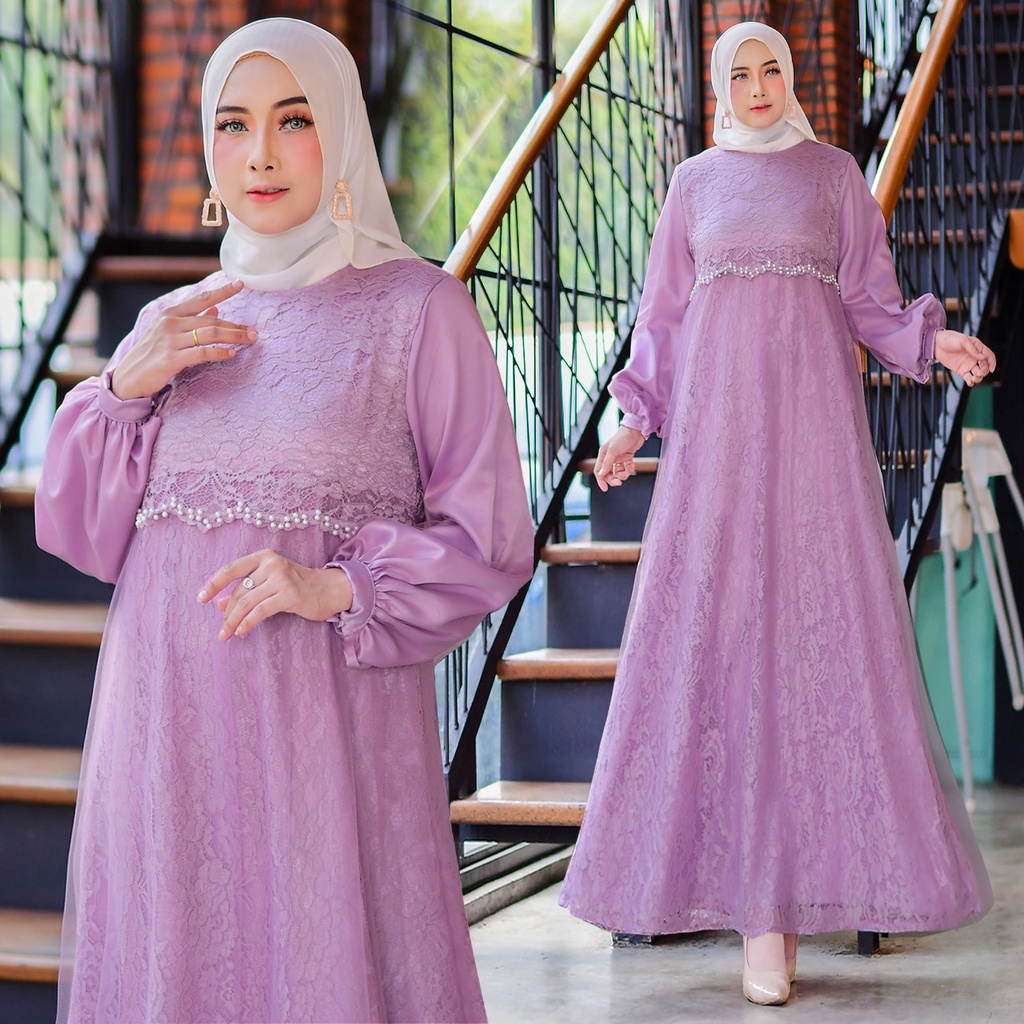 Quinza (Ready New Gamis Termurah Size S/M, L,XL,XXL) Gamis Pesta Brukat Tile/Maxi Dress Jumbo Kwalitas Premium/Fashion Gaun Bridesmaid/Seragam Kondangan