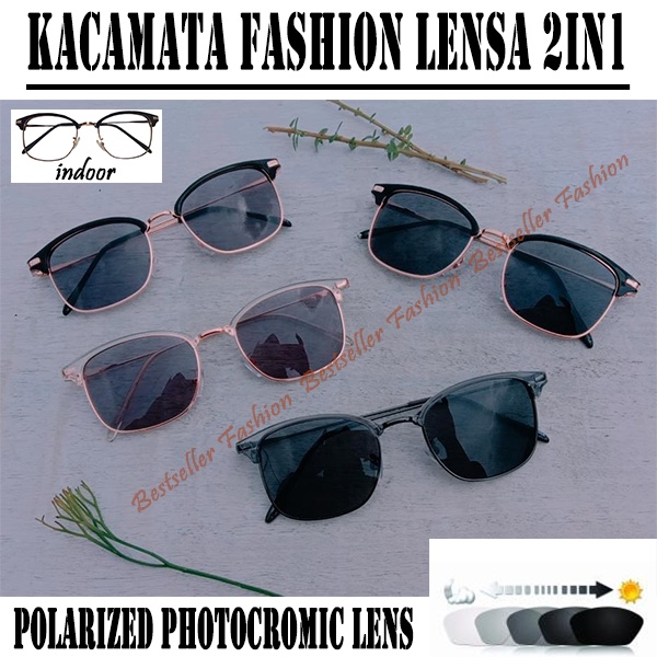 Kacamata Fashion Gaya Korean Style Frame Half Circle Lensa Normal Photocromic Berubah Warna Unisex