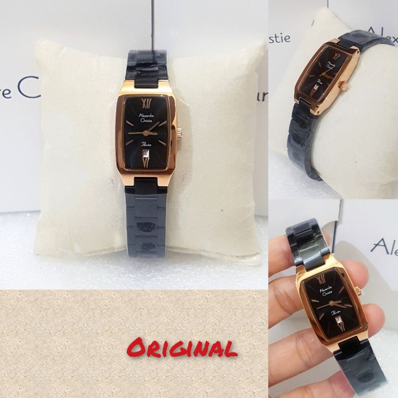Jam tangan wanita Alexandre Christie AC 2455 Black Rosegold Original