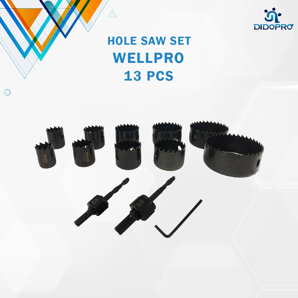 WELLPRO Hole Saw Set 13 Pcs - Mata Bor Kayu Hidroponik Holesaw Kit