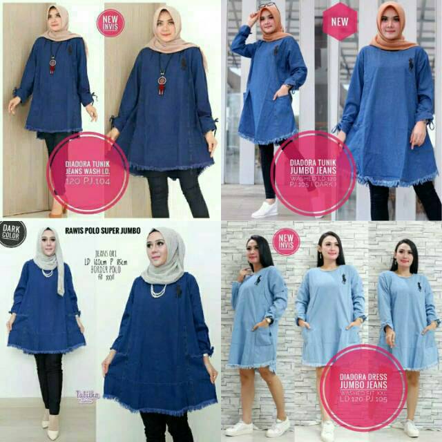 Tunik jumbo Ld 120/tunik jeans atasan wanita bahan halus adem