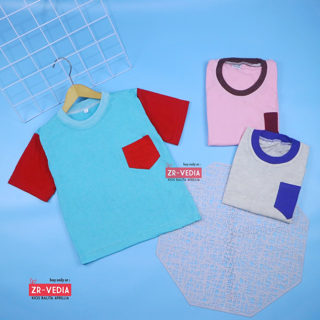 Kaos John Ethes uk 5-6 Tahun / Baju Polos Anak Laki-Laki Lengan Pendek Saku SD Atasan Oblong Reglan