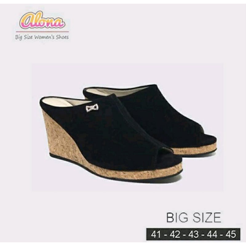 COD, Wedges Wanita Premium Big Size 41-45 Wedges Hak Tinggi Kulit /Sandal Wedges JUMBO Hitam Kulit Size Besar Empuk, 44