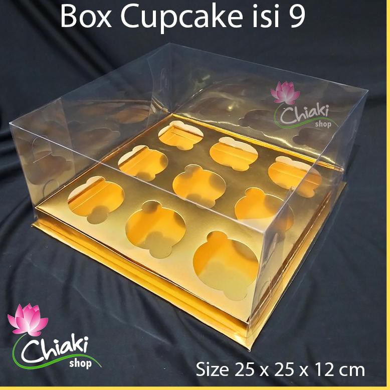 

[KODE PRODUK F0] Box Mika GOLD Uk 25 x 25 x T. 12 cm Cupcake isi 9 Cake Pudding Tart Dus Emas Karton