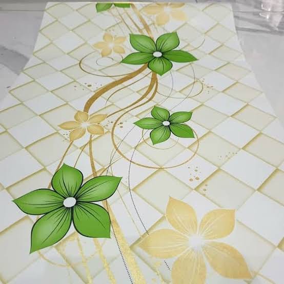 Wallpaper Dinding Stiker Bunga Hijau Flower Green Yellow Ukuran 45 cm x 10 m