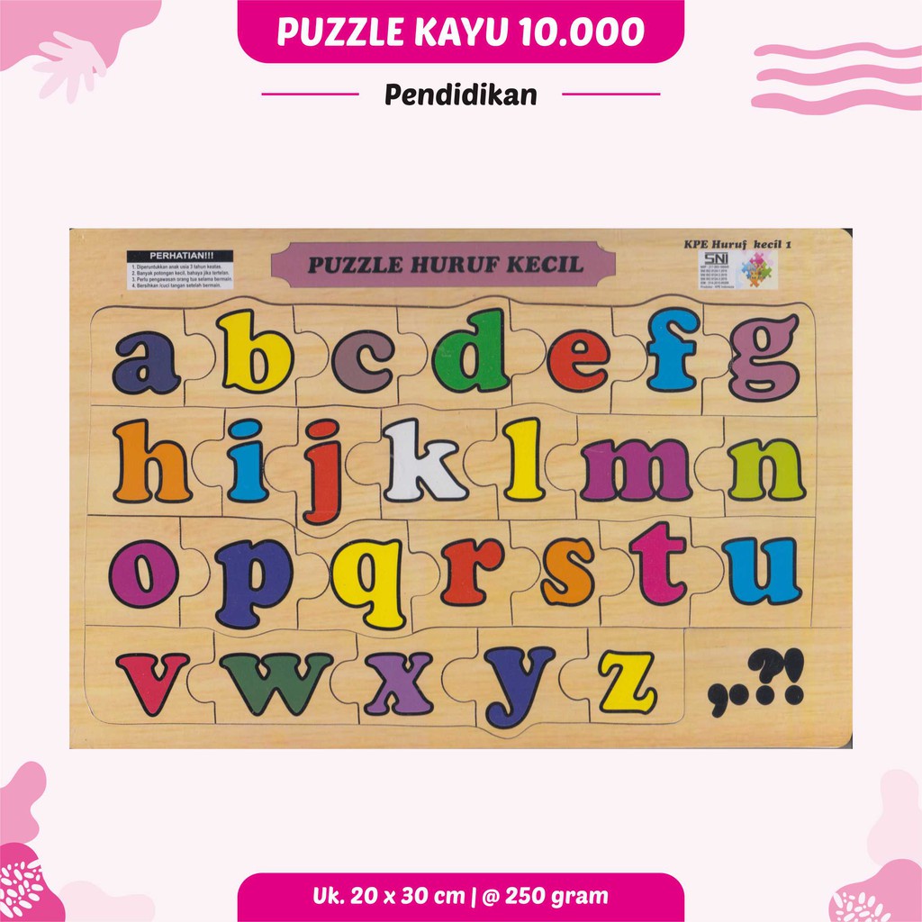 Puzzle Edukasi Anak / Puzzle Kayu / Puzzle Anak / Puzzle Huruf Dan Angka : Huruf Kecil Kuning/Huruf