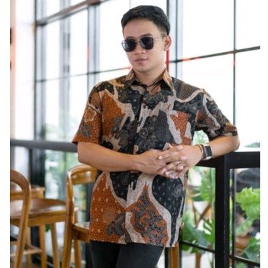 Batik Pria Lengan Pendek premium BATIK BERKAH HRB026 motif KERATONAN Kode 002 size M L XL