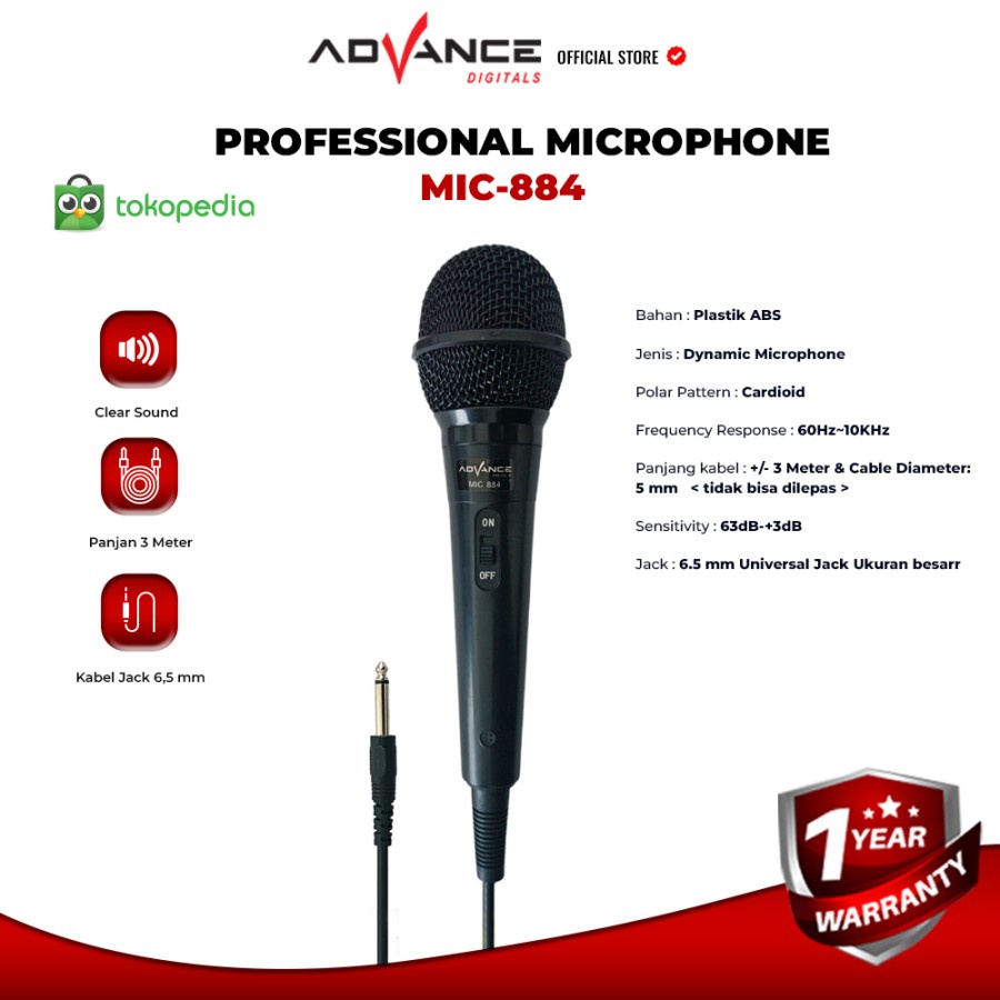 MIC KABEL KARAOKE ADVANCE 884 / MIC PROFESSIONAL