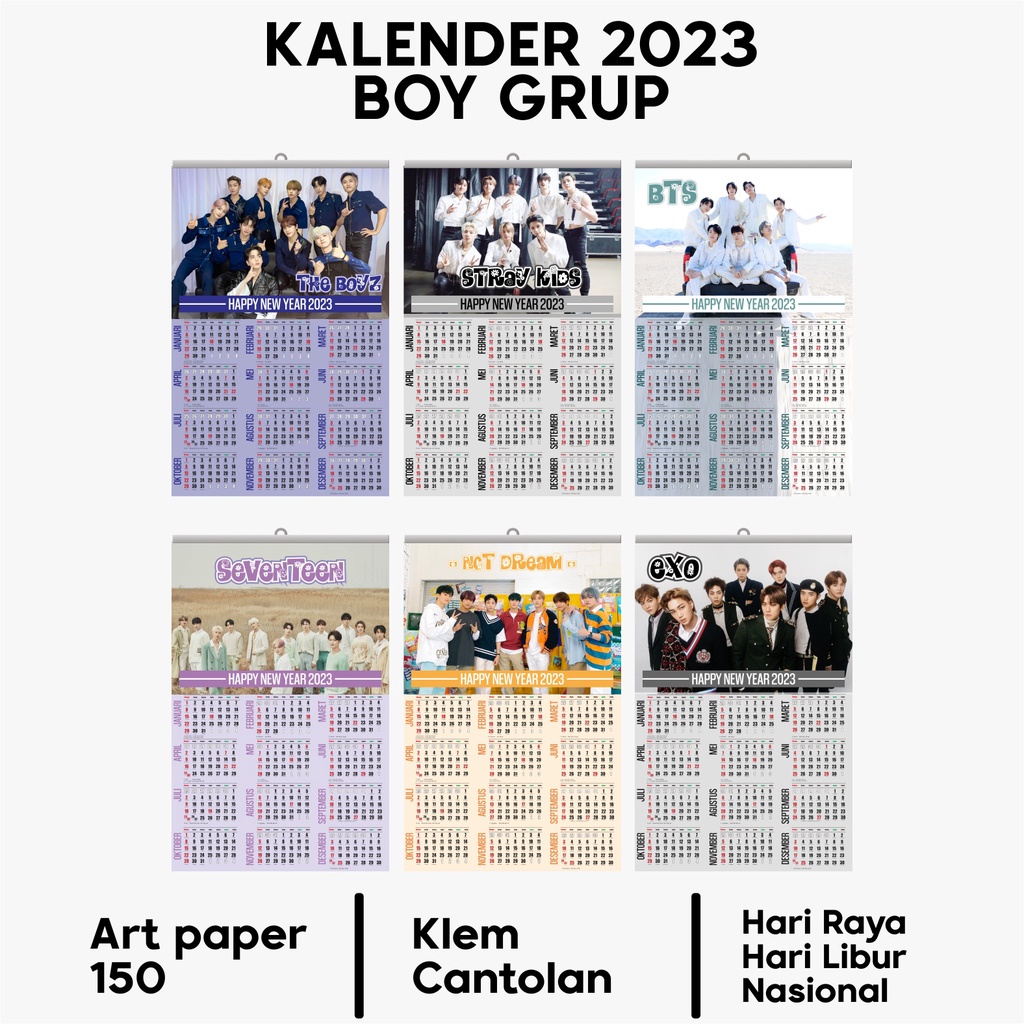 

Kalender dinding a3+ kpop boy grup custom bts enhypen seventeen exo nct monstax winner txt