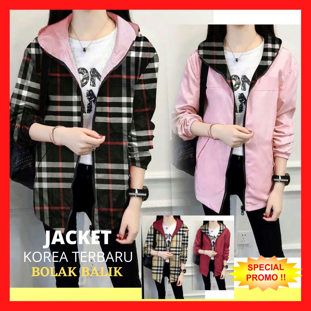 Jaket Wanita Import Fashion Korean Style Bolak Balik Jacket Mantel Korea Rompi Parka Canvas Pria Wan
