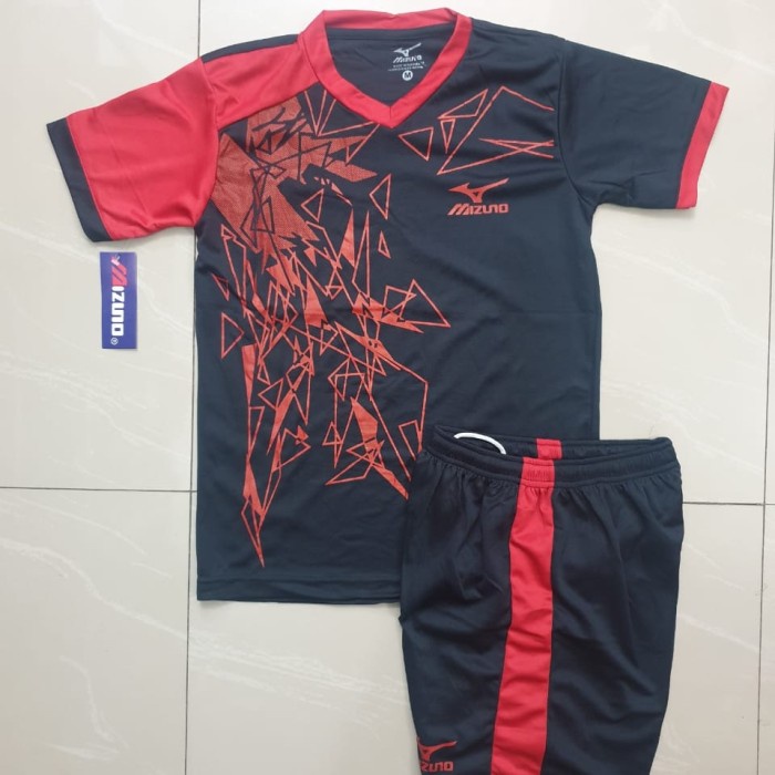 Baju olahraga anak Jersey Bola Mizuno Futsal Volly Terbaru Termurah - hitam merah, L