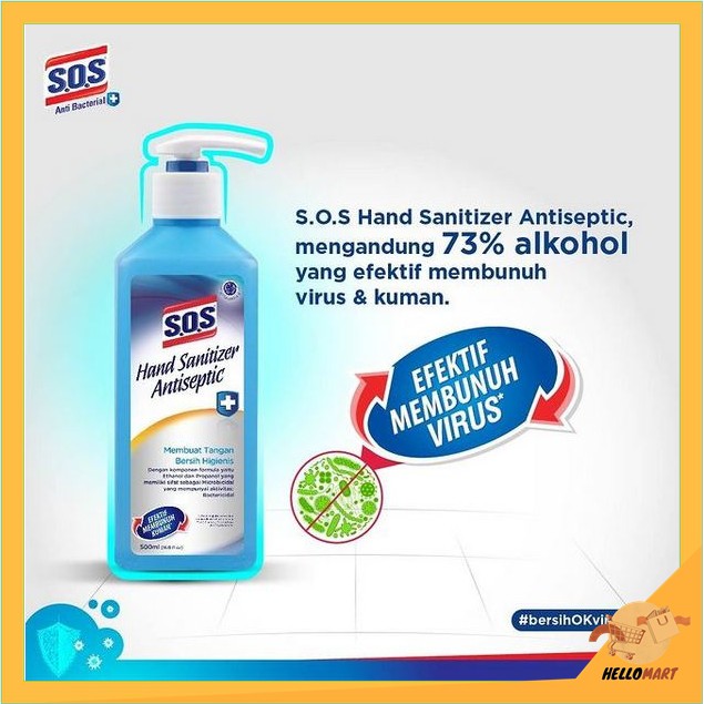 ORIGINAL SOS Hand Sanitizer Antiseptic BOTOL Refill 500ml / SOS Handsanitizer Pump / HELLOMARTID