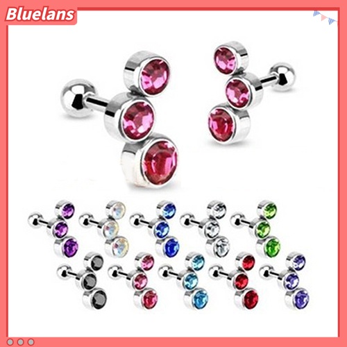 1 Pc Anting Stud Tindik Tulang Rawan Badan Bentuk Barbel Pendek Aksen Berlian Imitasi Untuk Wanita