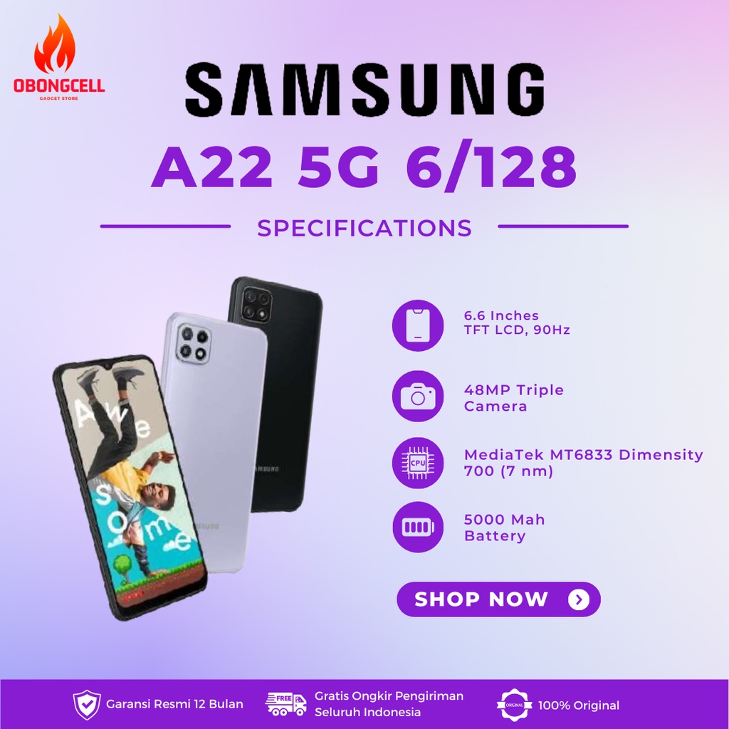 SAMSUNG GALAXY A22 5G RAM 6/GB/128GB GARANSI RESMI