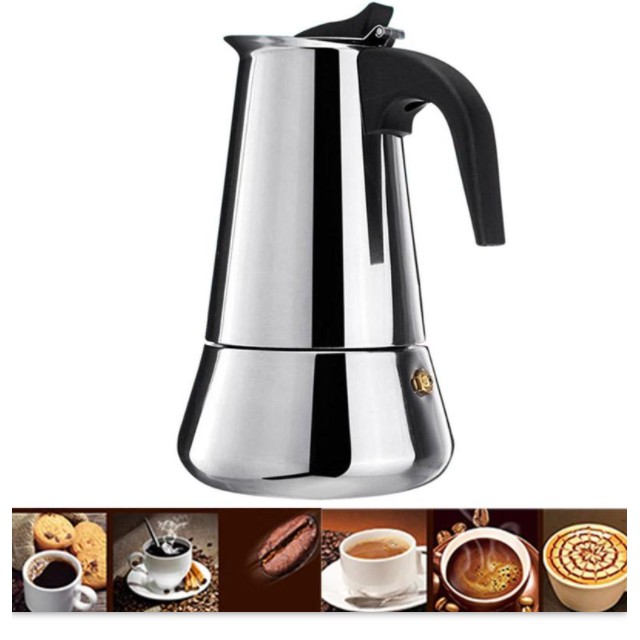 OneTwoCups Espresso Coffee Maker Moka Pot Teko Stovetop Filter 100ml 2 Cup 300ml 6 Cup -Z21 - Silver