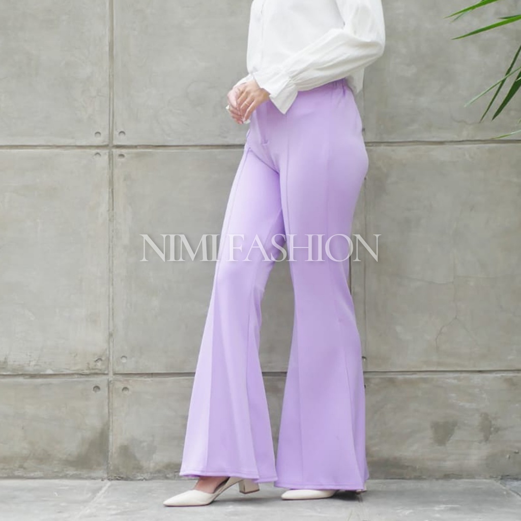 NIMI - Dyara Pants Celana Cutbray Scuba Highwaist Premium Wanita Wide Leg Scuba pants