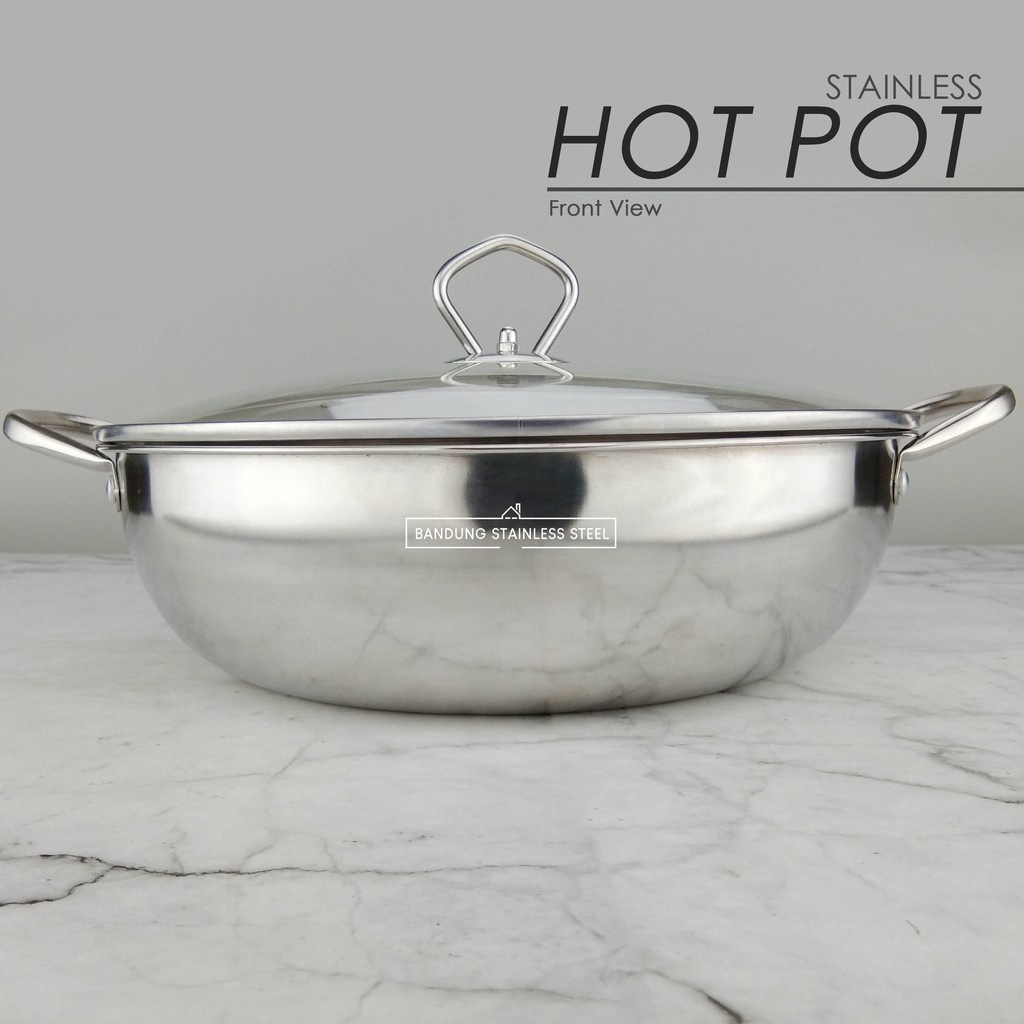 PANCI SHABU SEKAT 2 SUKIYAKI STEAMBOAT HOT POT HUO GUO STAINLESS TUTUP KACA