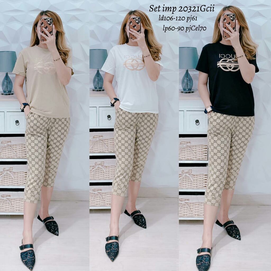 SETELAN KAOS WANITA IMPORT BAJU OBLONG GUCCI+CELANA MODIS SETELAN KAOS WANITA IMPORT MURAH 20321