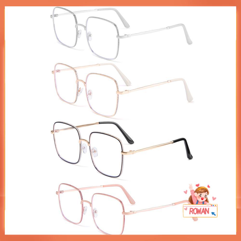 ❈ROWAN❈ Anti-blue Vintage Square Myopia Glasses Vision Care Computer Goggles Oversized Eyeglasses Women Fashion Unisex Radiation Protection Anti-fatigue Diamond Studded Eyewear/Multicolor