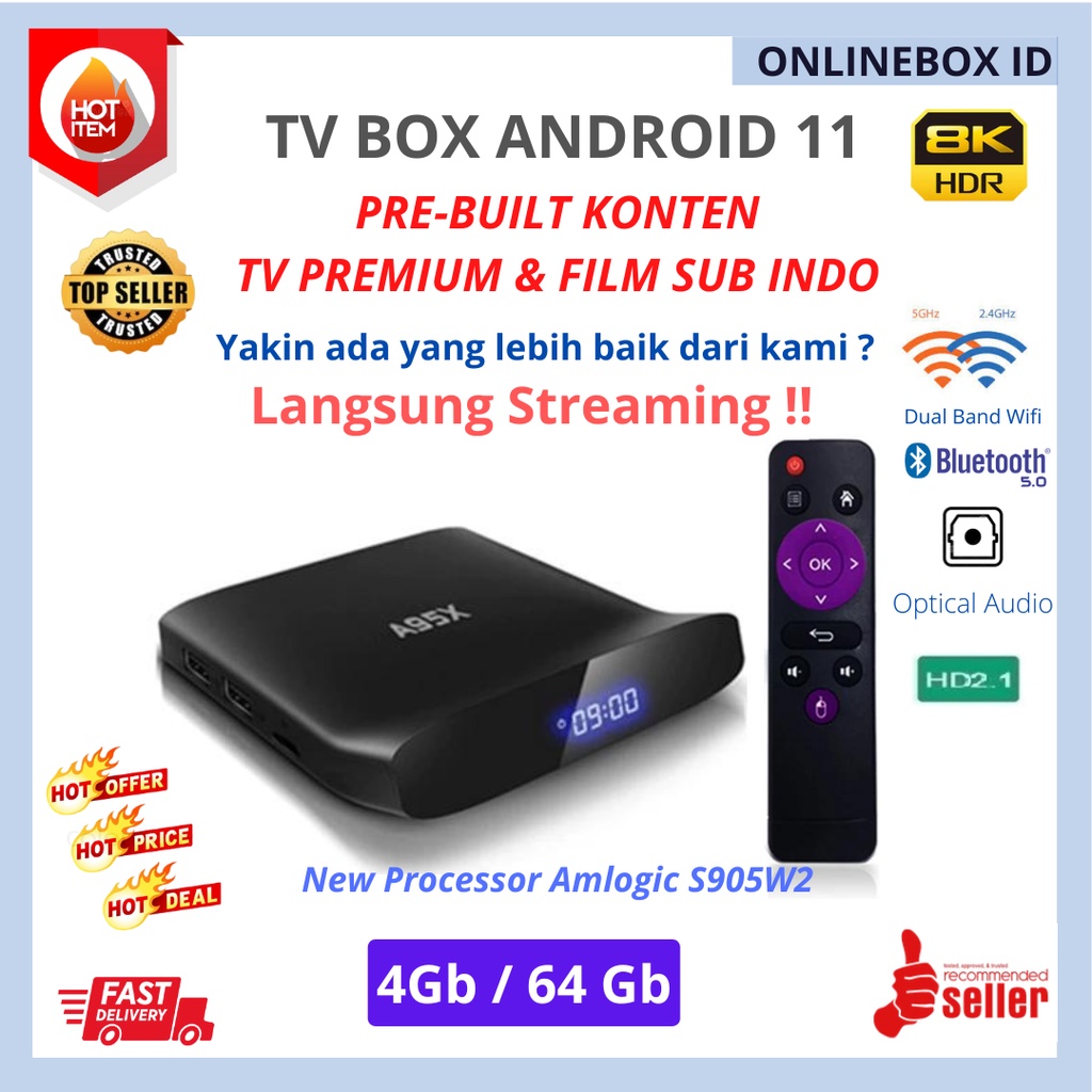 bundle konten smart tv box 4gb 64gb a95xw2 4k 8k android 11 wifi bluetooth