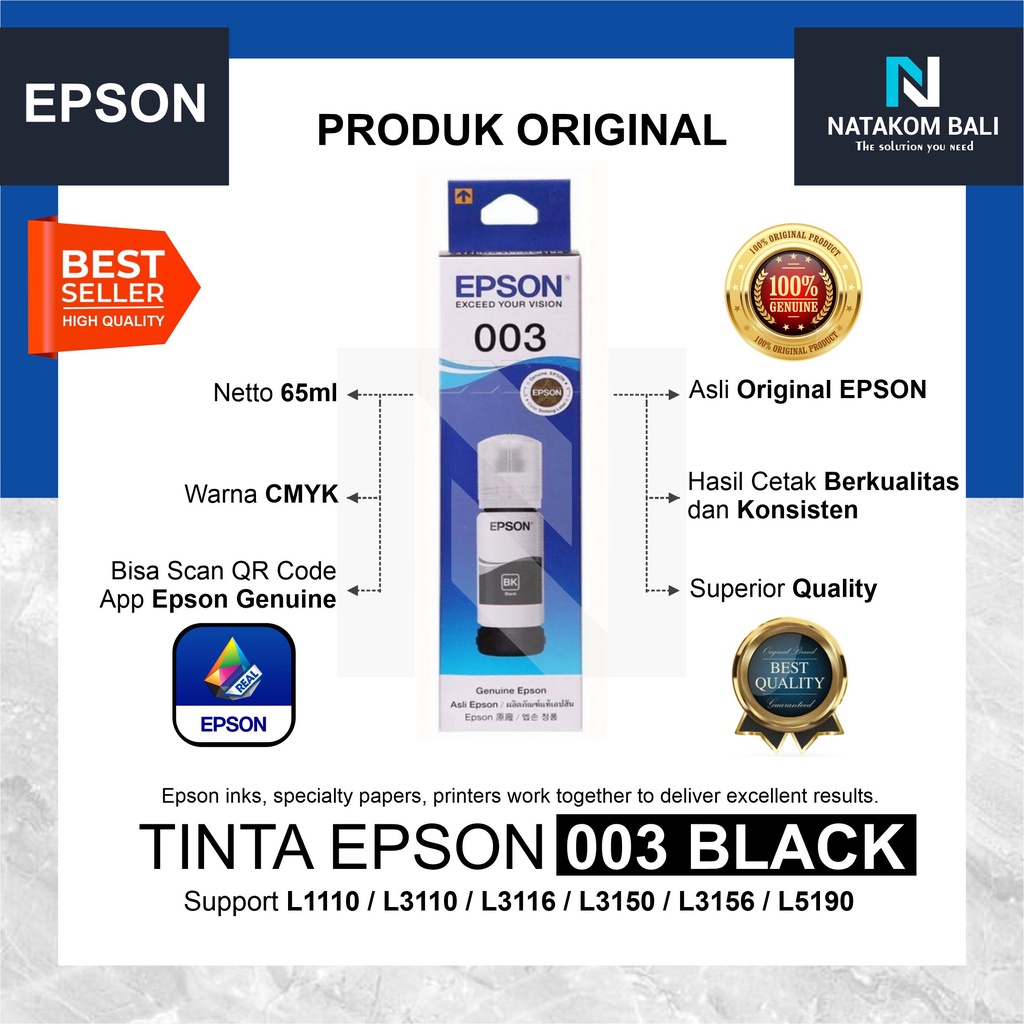 TINTA EPSON 003 BLACK ORIGINAL C13T00V199 - L1110 L3110 L3116 L3150 L3156