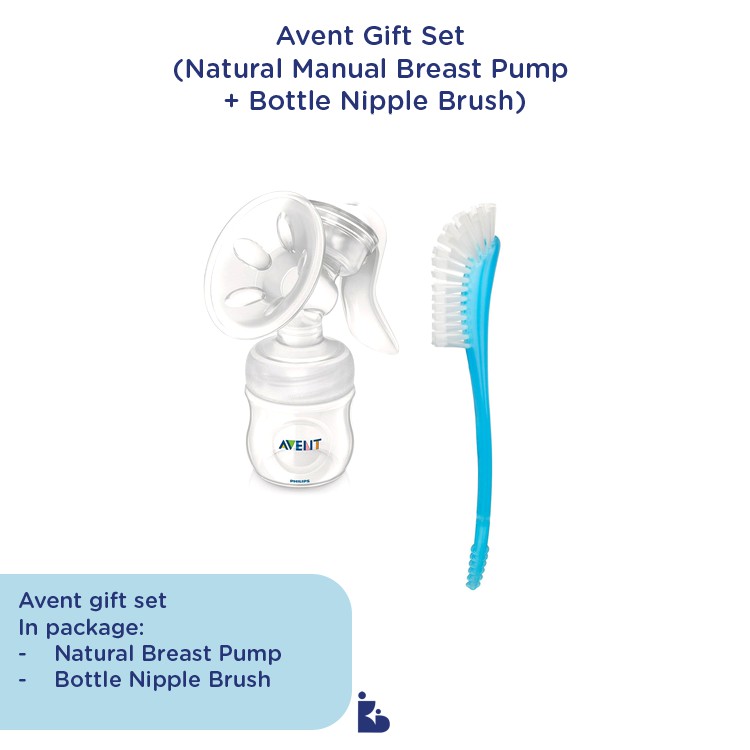 Avent Gift Set (Natural Manual Breast Pump + Bottle &amp; Nipple Brush) | Aksesoris Pompa Asi