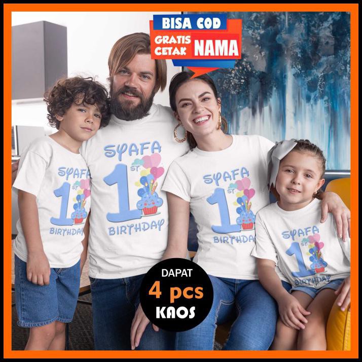 Diskon 4 Kaos Couple Keluarga Ulang Tahun Ultah Baju Family Gratis Cetak Nama