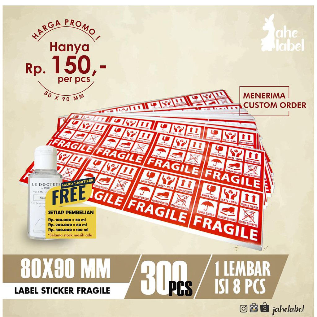

STICKER FRAGILE , LABEL FRAGILE , STICKER FRAGILE PENGIRIMAN 80X90 MM