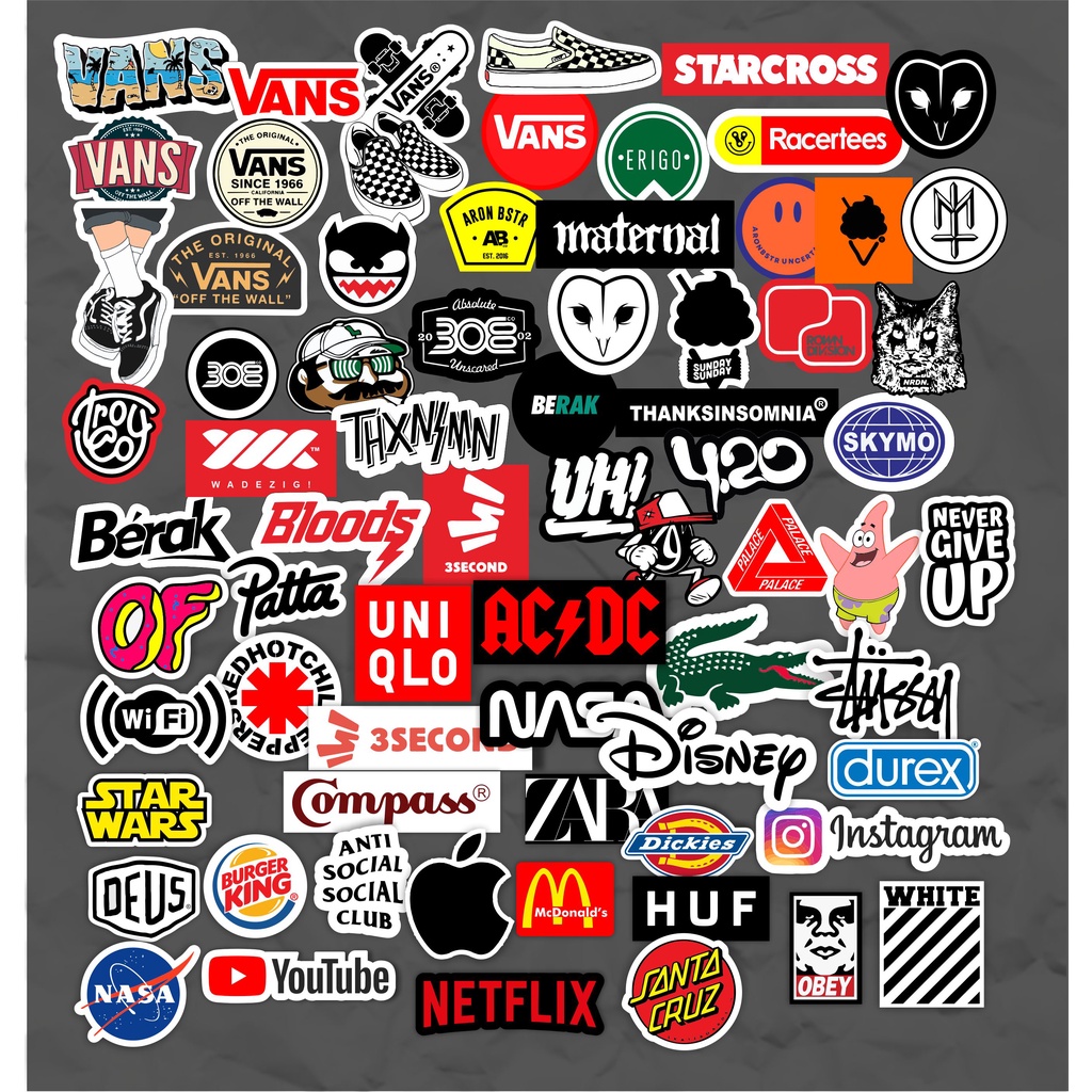 

Sticker Stiker Pack isi 100 Premium Brand Band Rock Metal Distro Berkualitas Murah Grosir Graftac Vinil Waterproof Vanss Deuss Supremee pop art Grafiti Thrift Clothing kekinian hits helm motor striping
